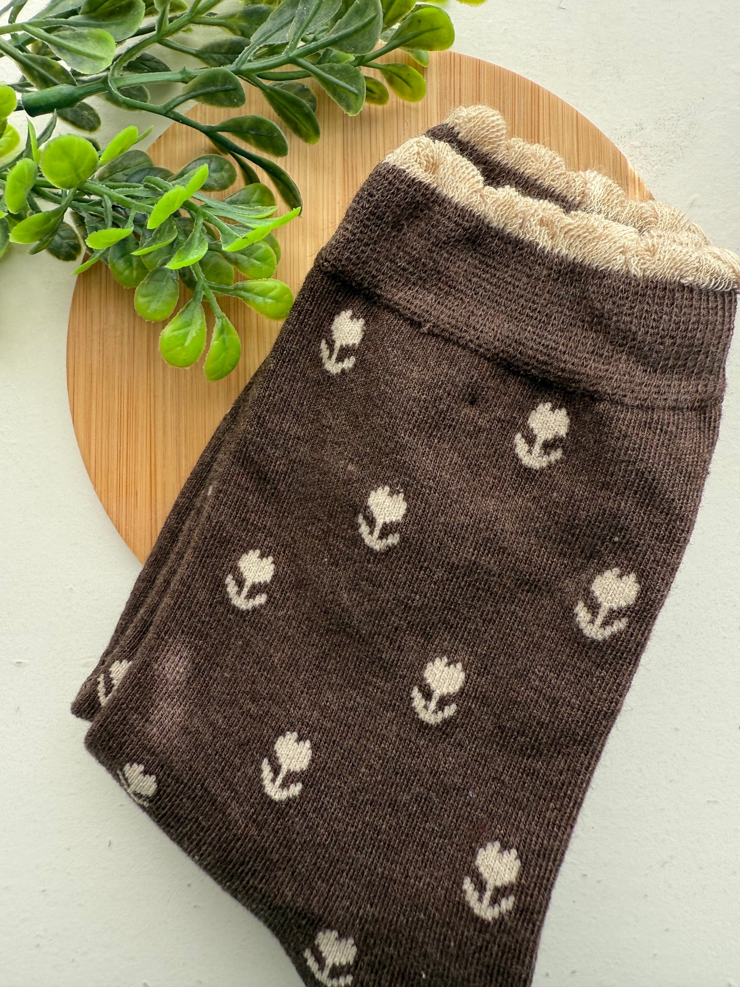 Brown Floral Socks