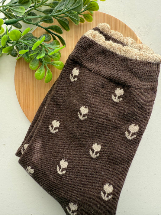 Brown Floral Socks