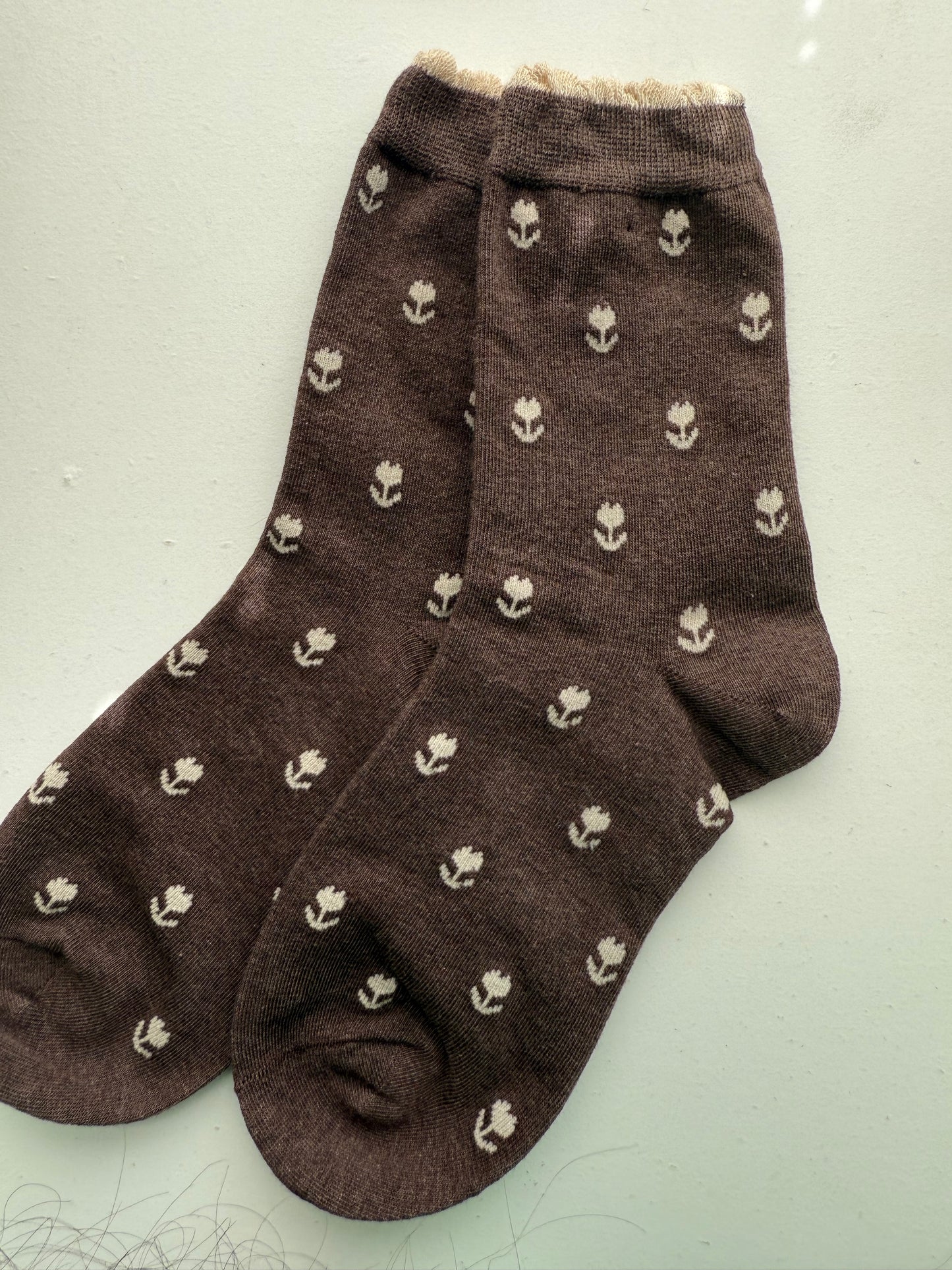 Brown Floral Socks
